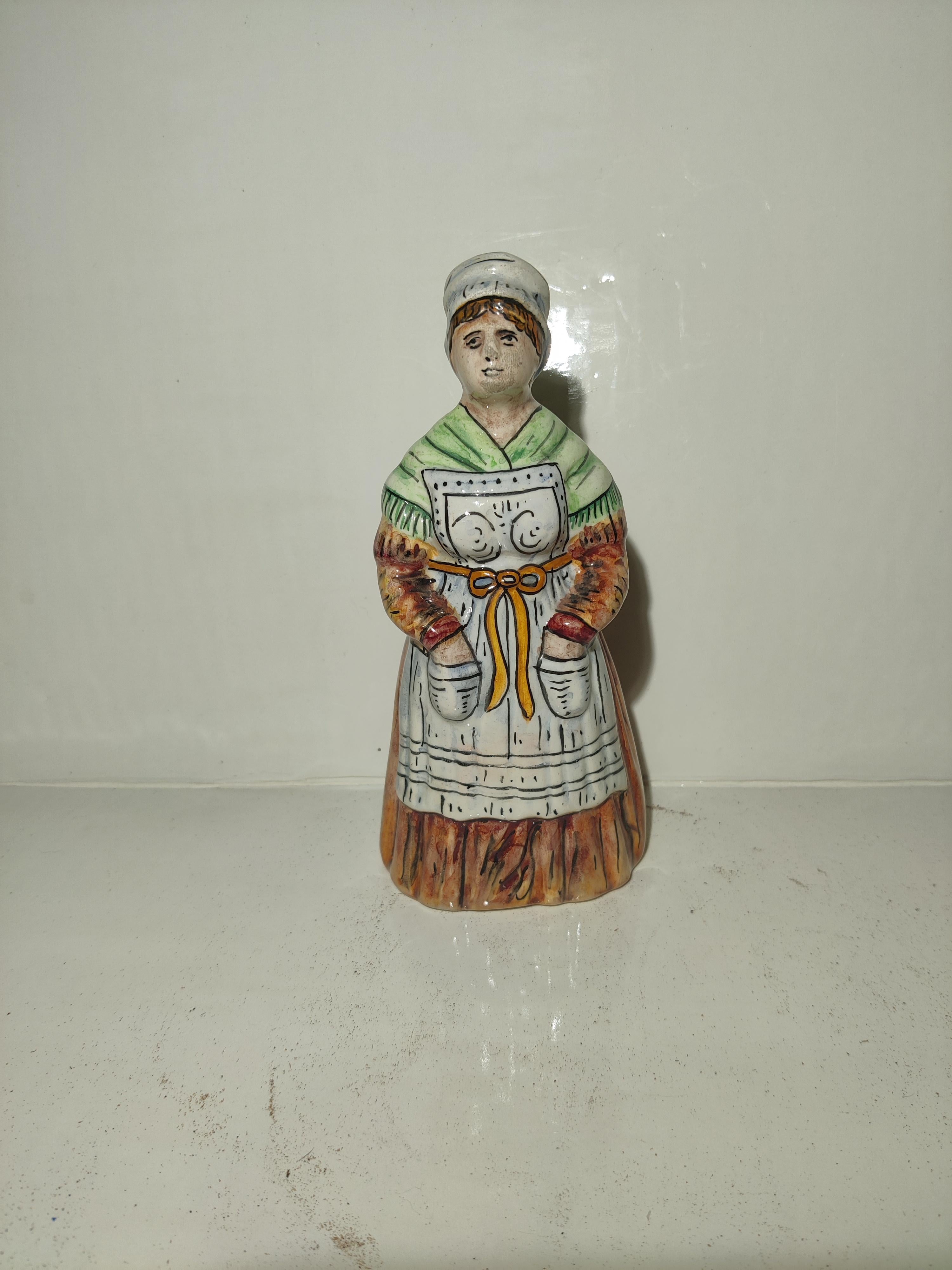 French Faience Majolica Dinner Bell Peasant Woman For Sale 4