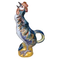 French Faience Majolica Rooster Pitcher Circa 1900