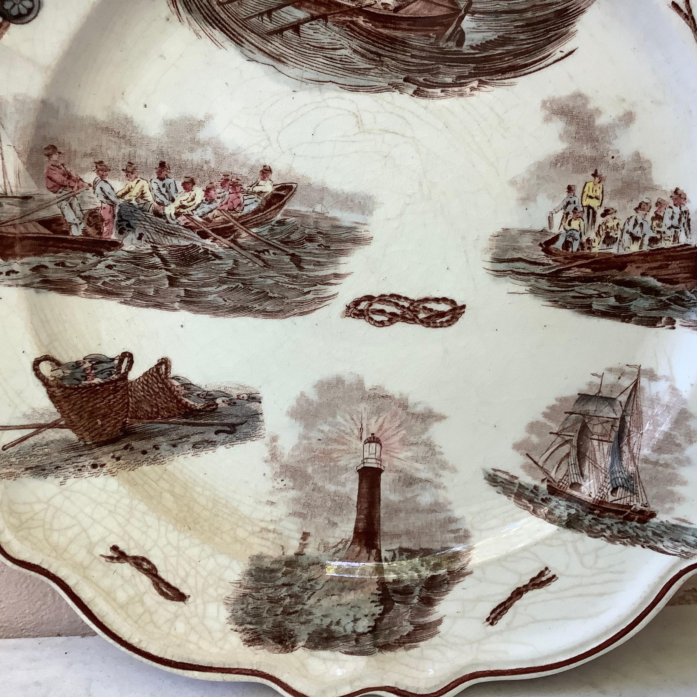 Early 20th Century French Faience Nautical Pattern Plate, circa 1900 For Sale