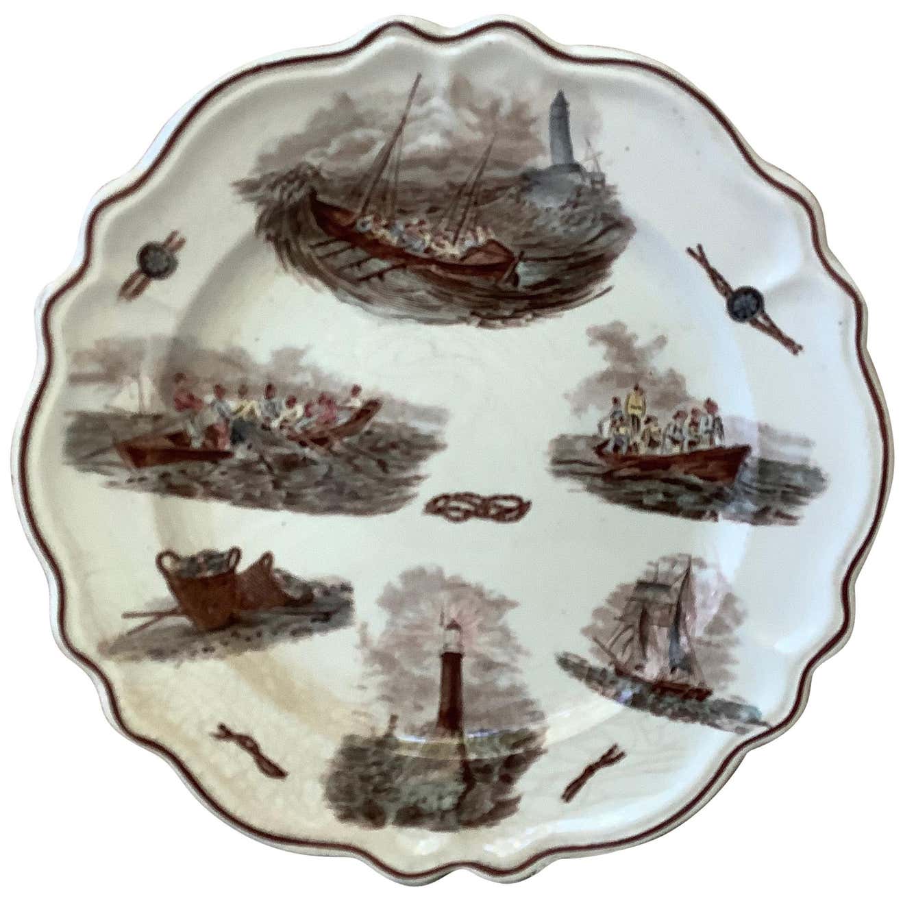 French Faience Nautical Pattern Plate, circa 1900 For Sale at 1stDibs