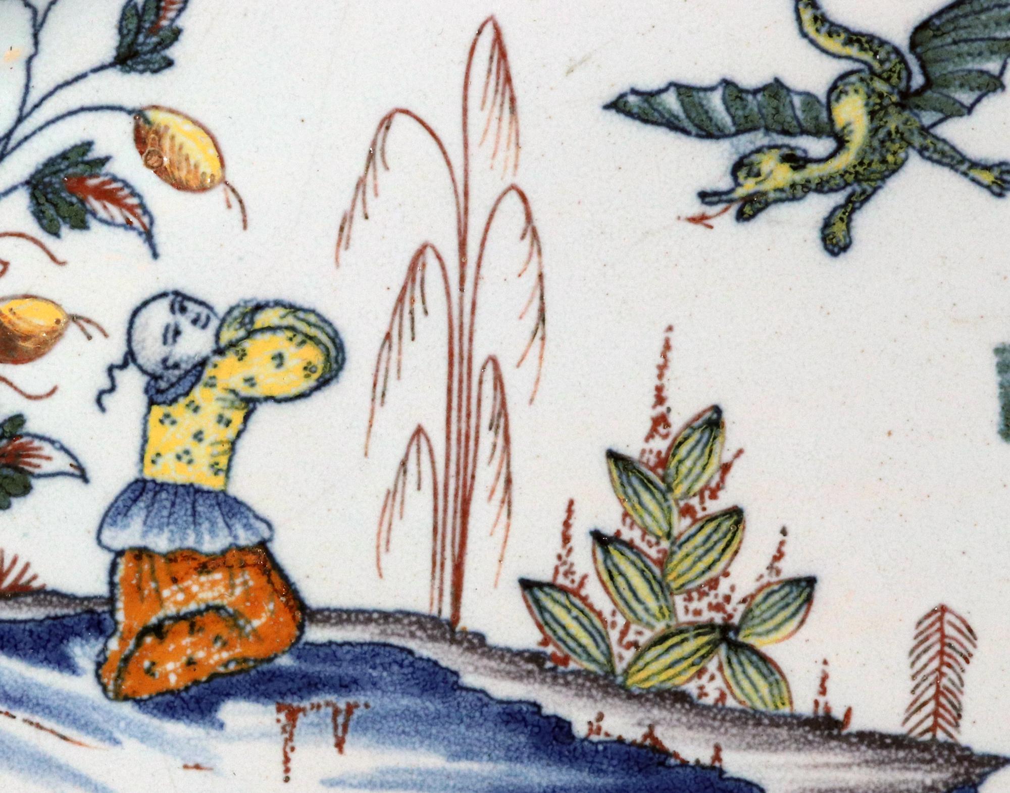 Plateau octogonal oblong à Chinoiserie de la Faïence (Bannette), probablement Rouen en vente 6
