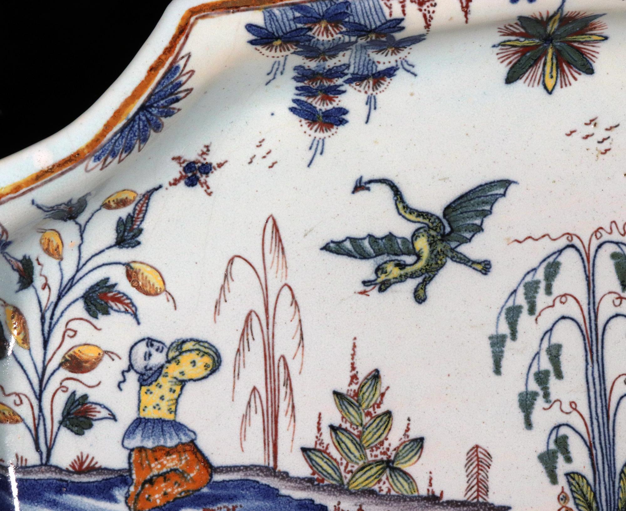 Plateau octogonal oblong à Chinoiserie de la Faïence (Bannette), probablement Rouen en vente 11