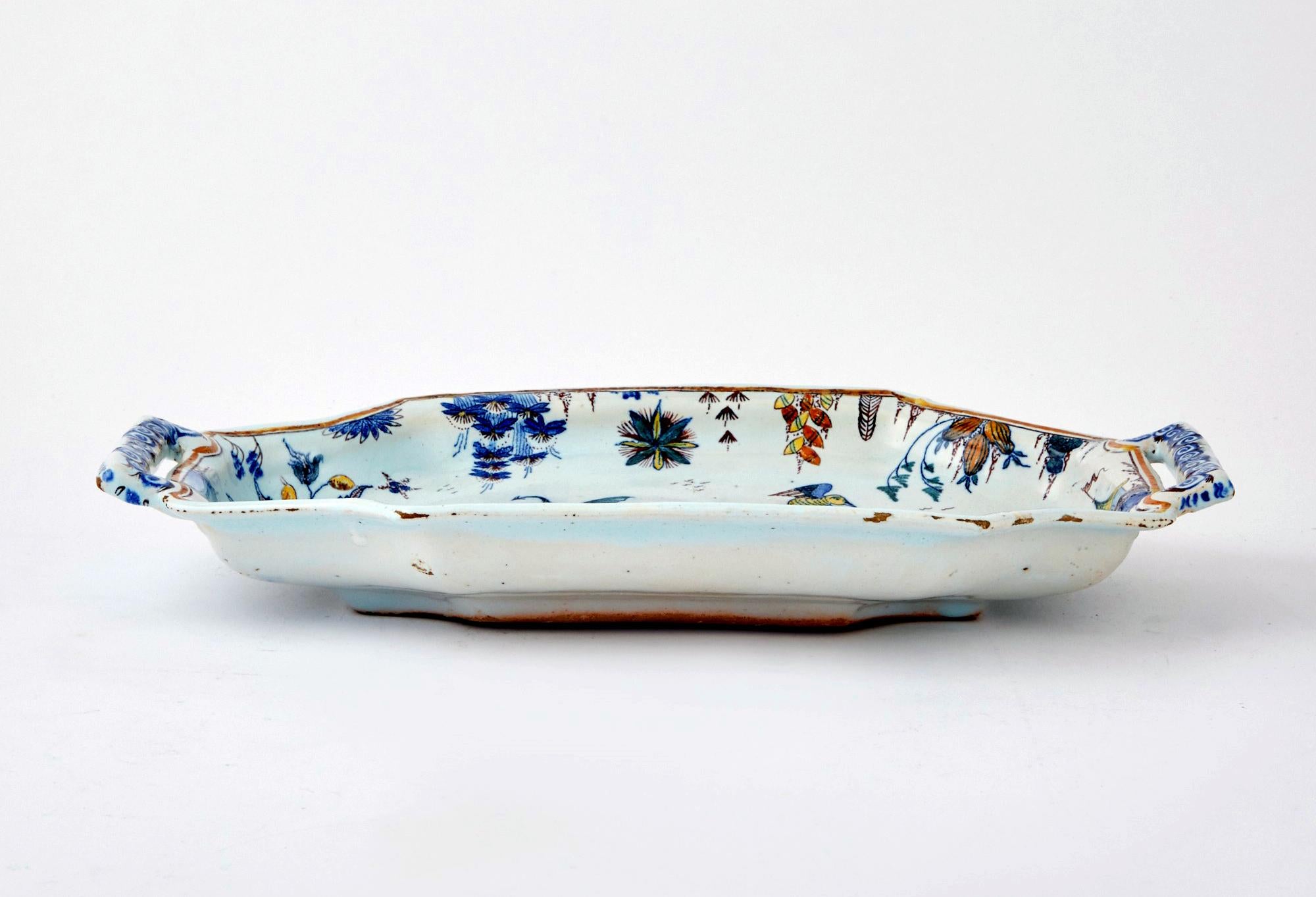 Plateau octogonal oblong à Chinoiserie de la Faïence (Bannette), probablement Rouen en vente 14