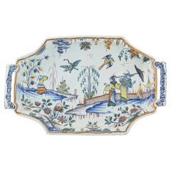 French Faïence Oblong Octagonal Chinoiserie Tray (Bannette), Most likely Rouen
