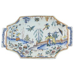 French Faïence Oblong Octagonal Chinoiserie Tray (Bannette), Most likely Rouen