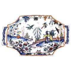 French Faïence Oblong Octagonal Chinoiserie Tray (Bannette), Most likely Rouen