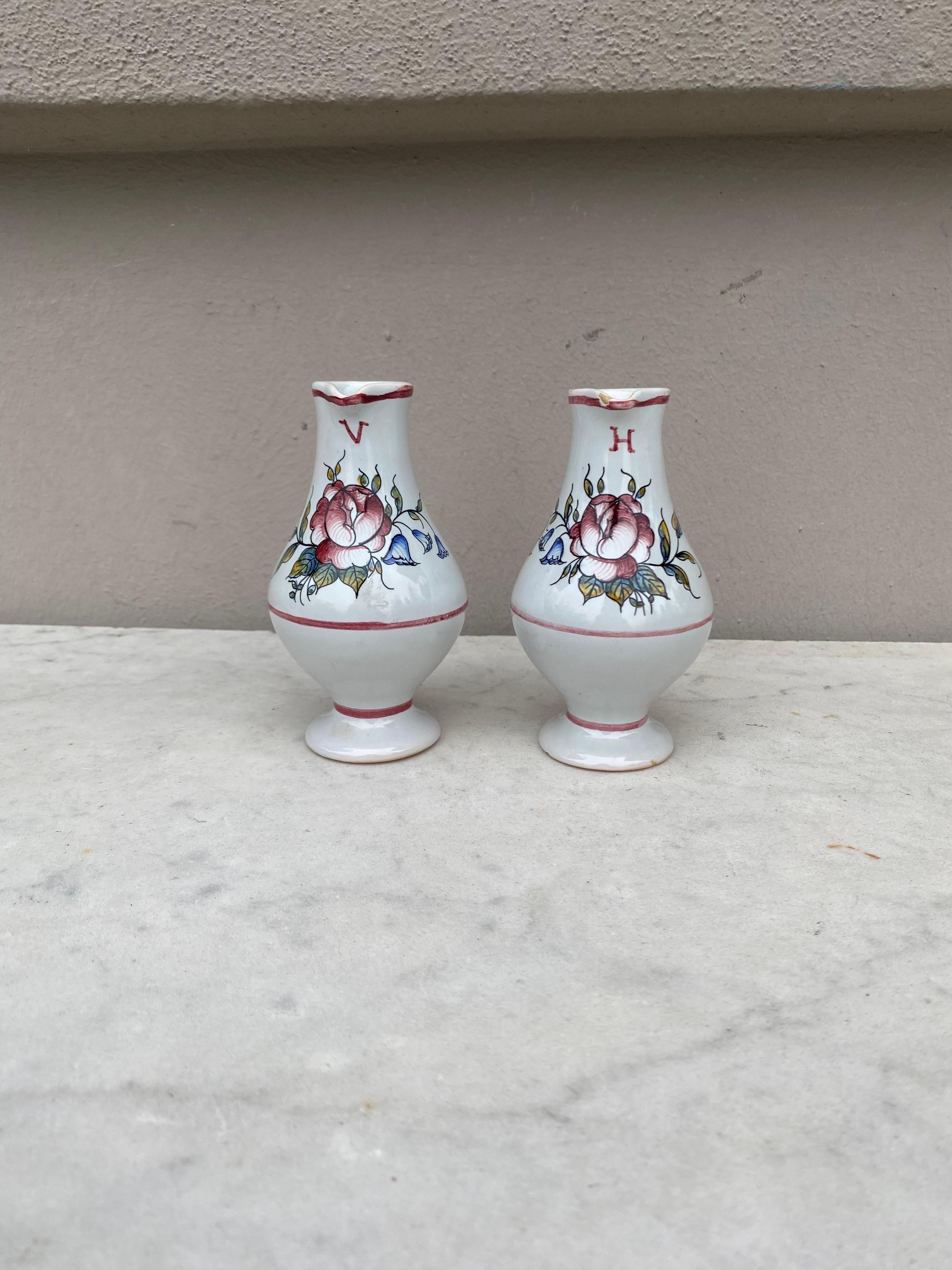 Country French Faience Oil & Vinegar Pitchers  For Sale