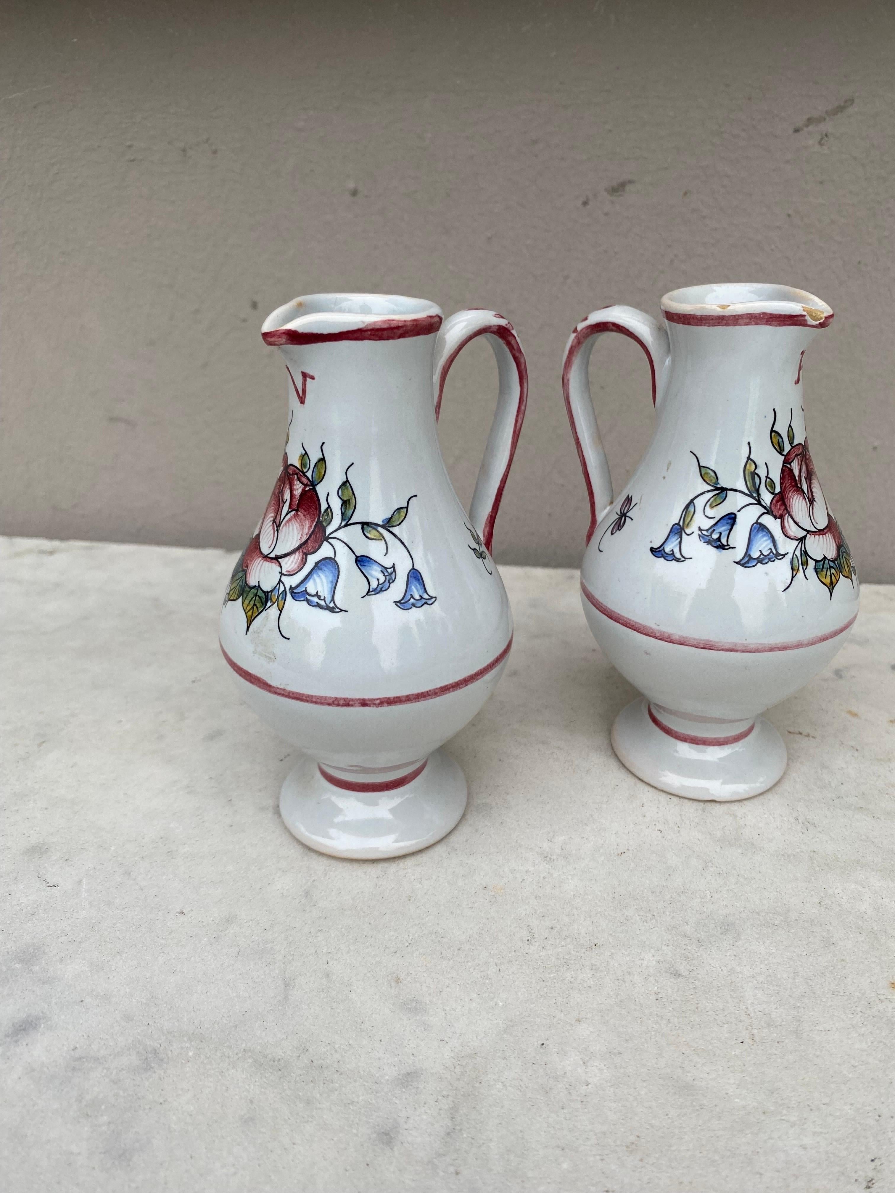 French Faience Oil & Vinegar Pitchers  For Sale 1