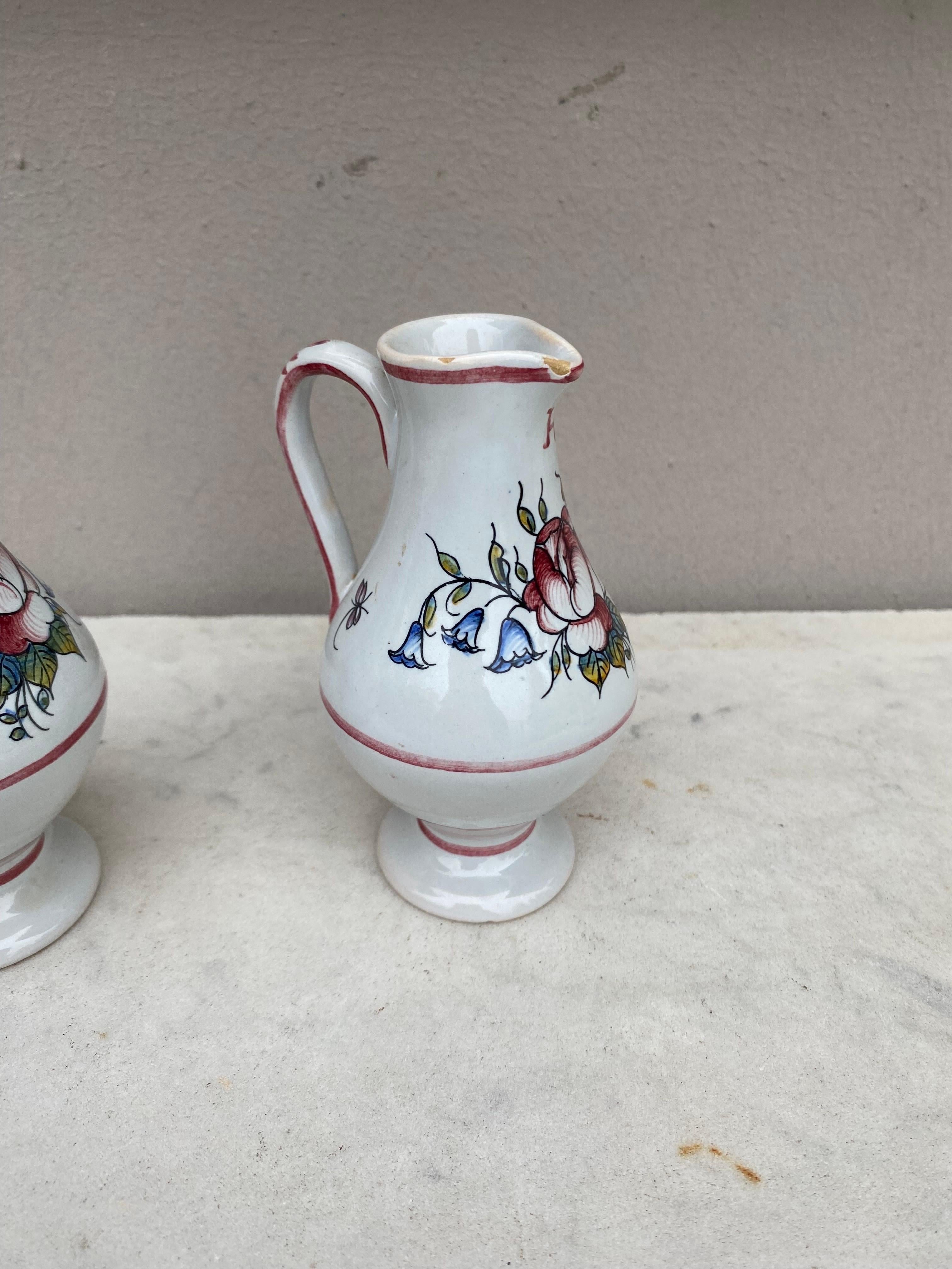 French Faience Oil & Vinegar Pitchers  For Sale 2