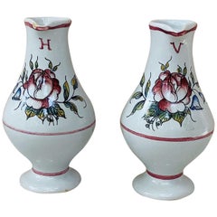 Antique French Faience Oil & Vinegar Pitchers 