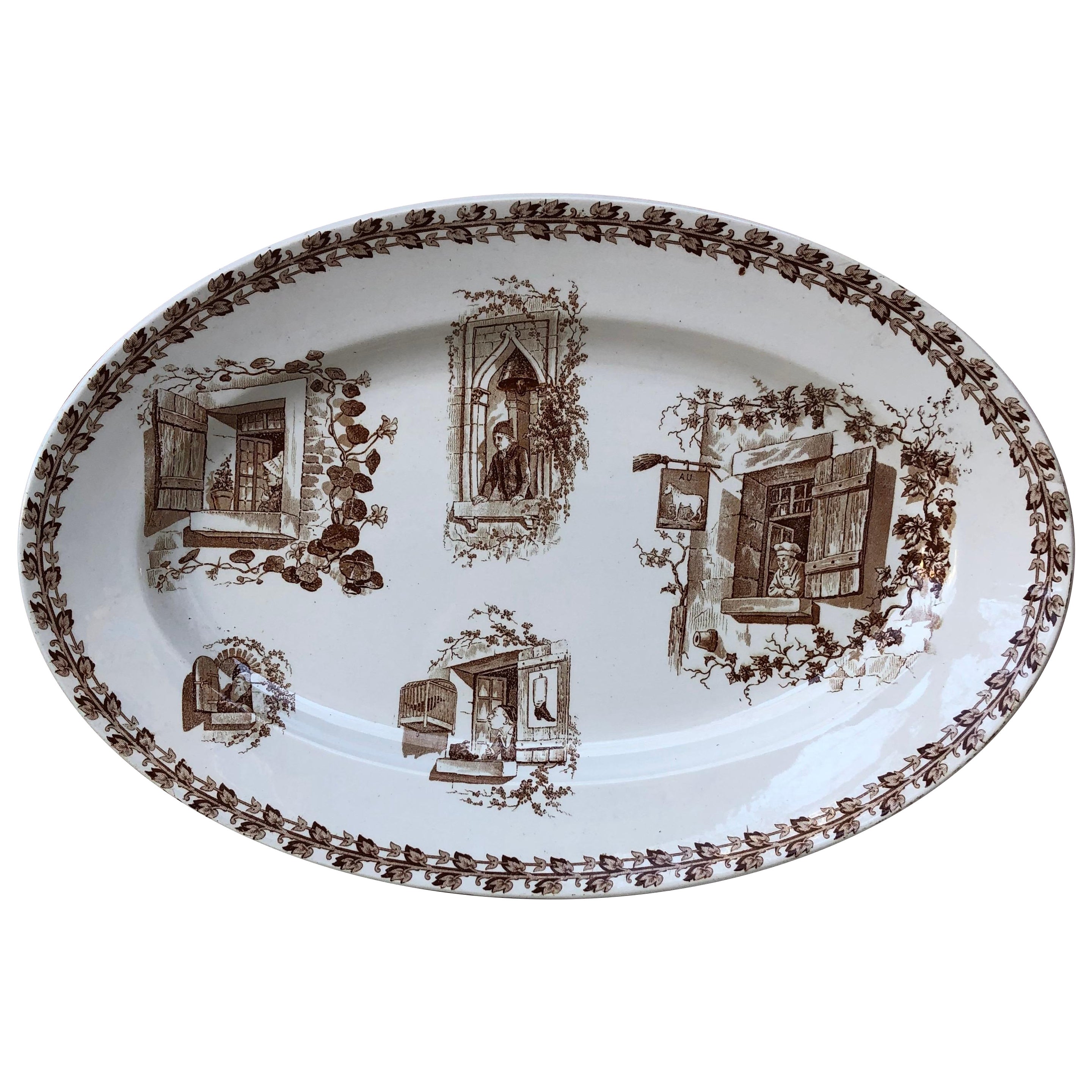 Piatto ovale in maiolica francese modello Beranger Sarreguemines, circa 1890