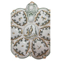 French Faience Oyster Birds Plate Saint Clement, circa 1890