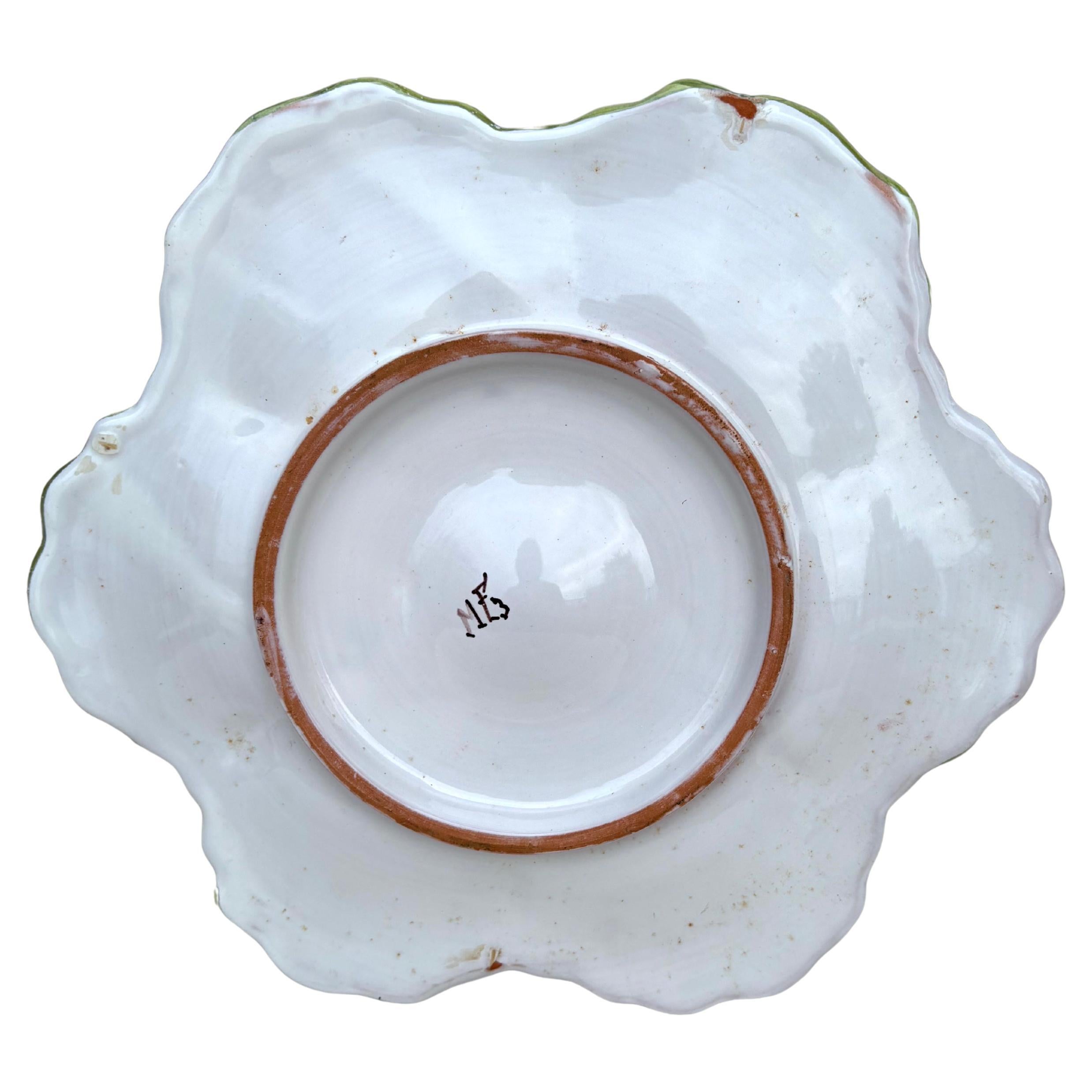 French Faience Oyster Flowers Plate Moustiers Style Circa 1940 In Good Condition In Austin, TX