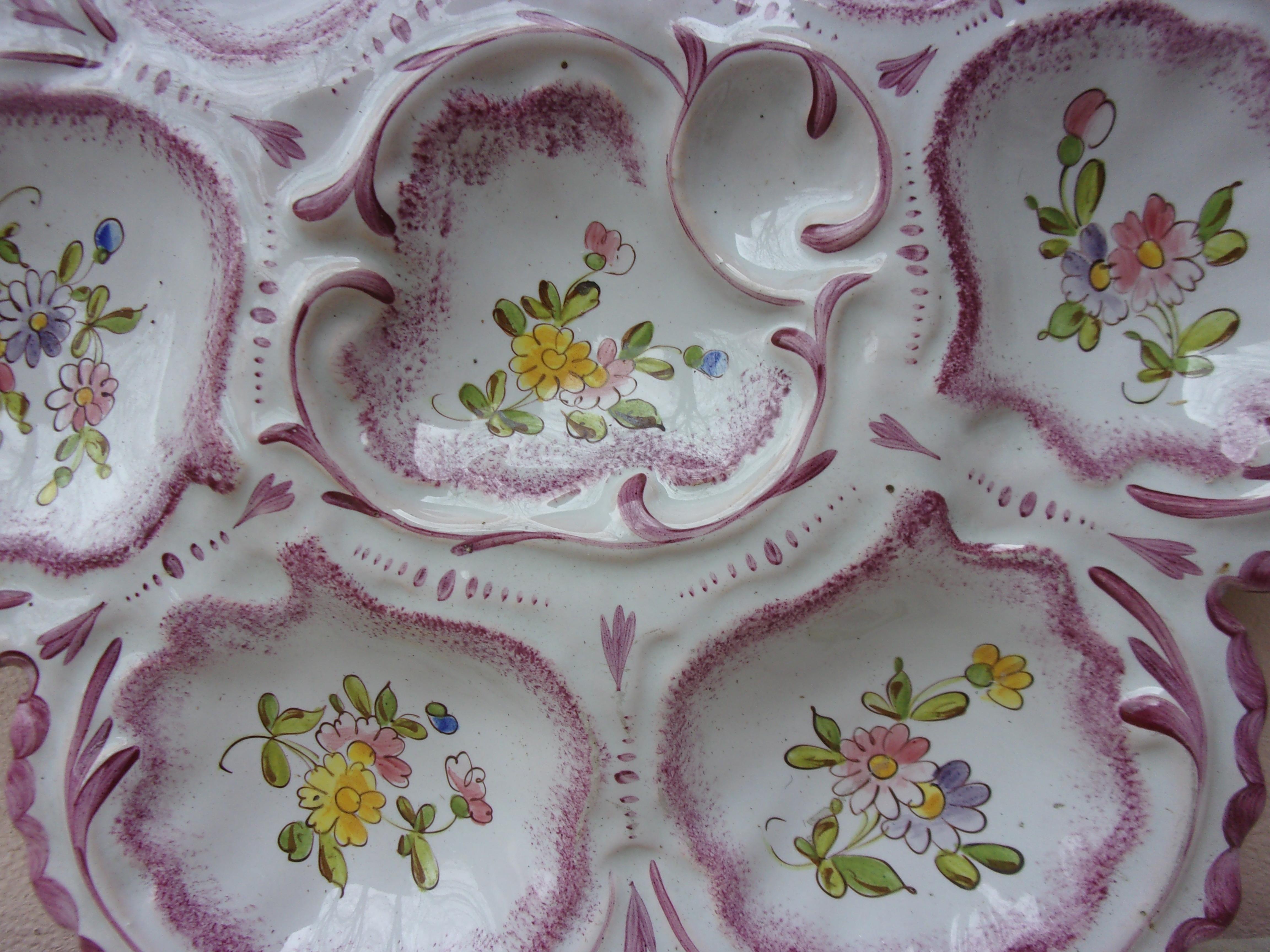 French Provincial French Faience Oyster Plate Alfred Renoleau Angouleme