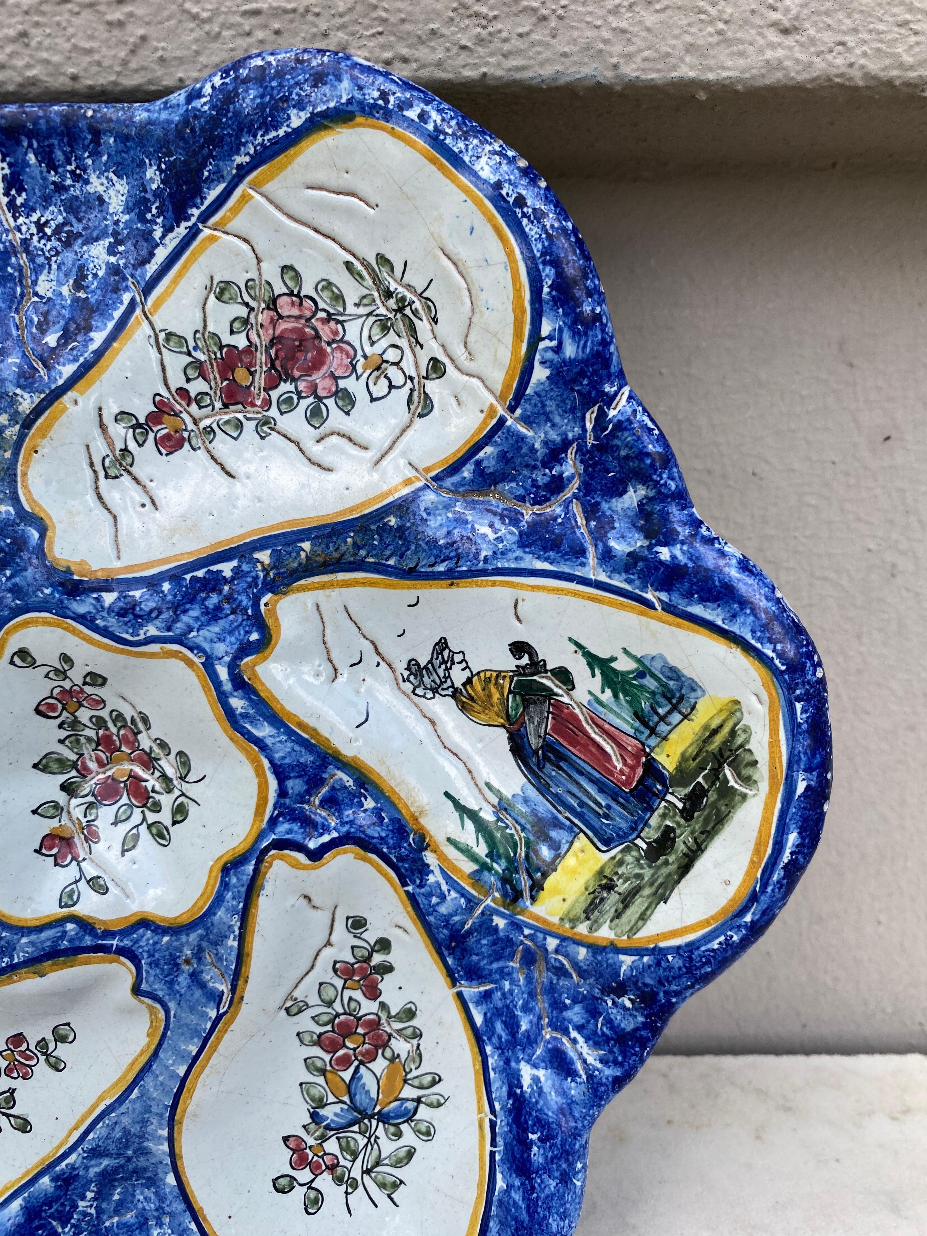 Rustic French Faience Oyster Plate circa 1920 For Sale
