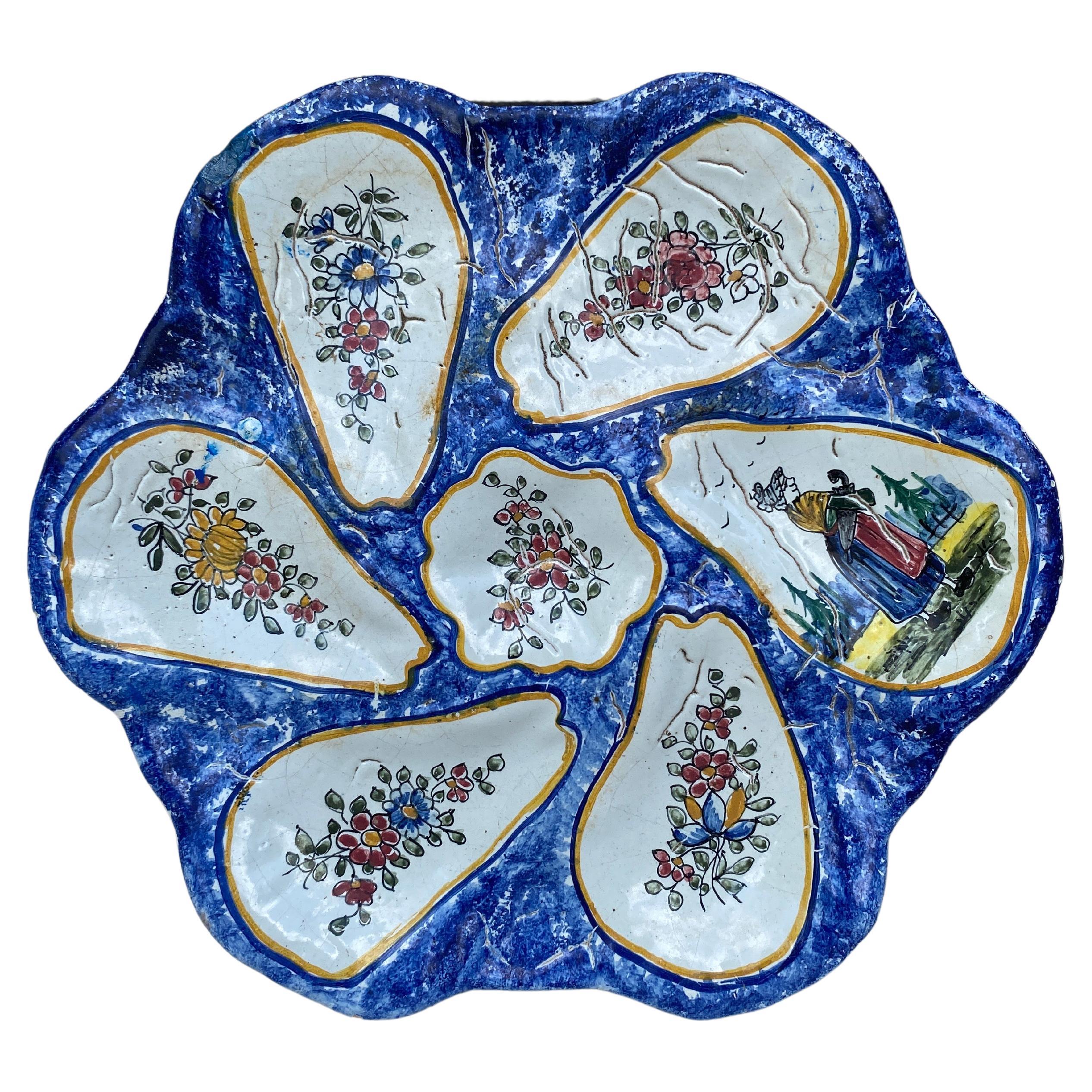 French Faience Oyster Plate circa 1920 For Sale