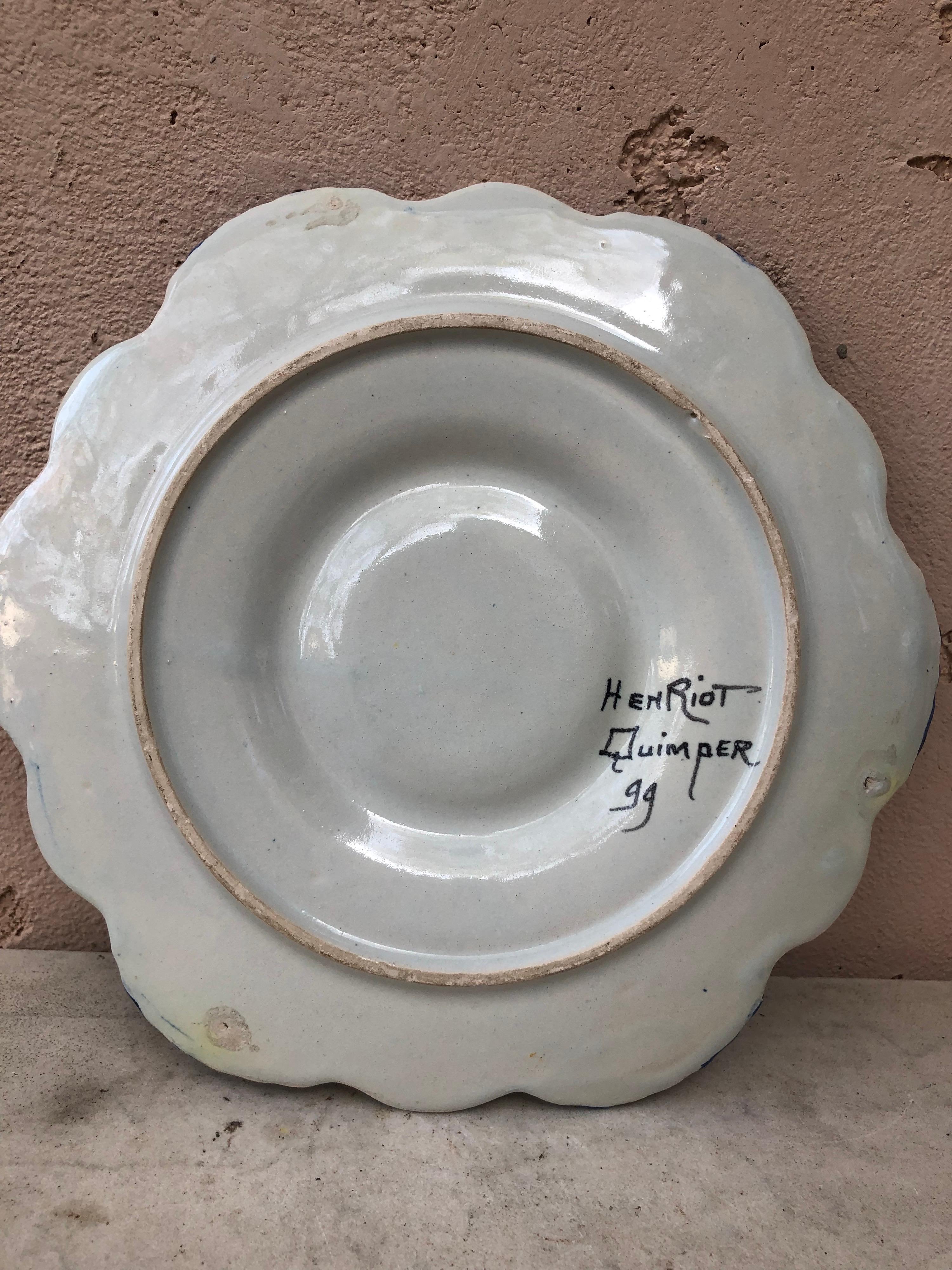 Rustic French Faience Oyster Plate Henriot Quimper, circa 1930 For Sale
