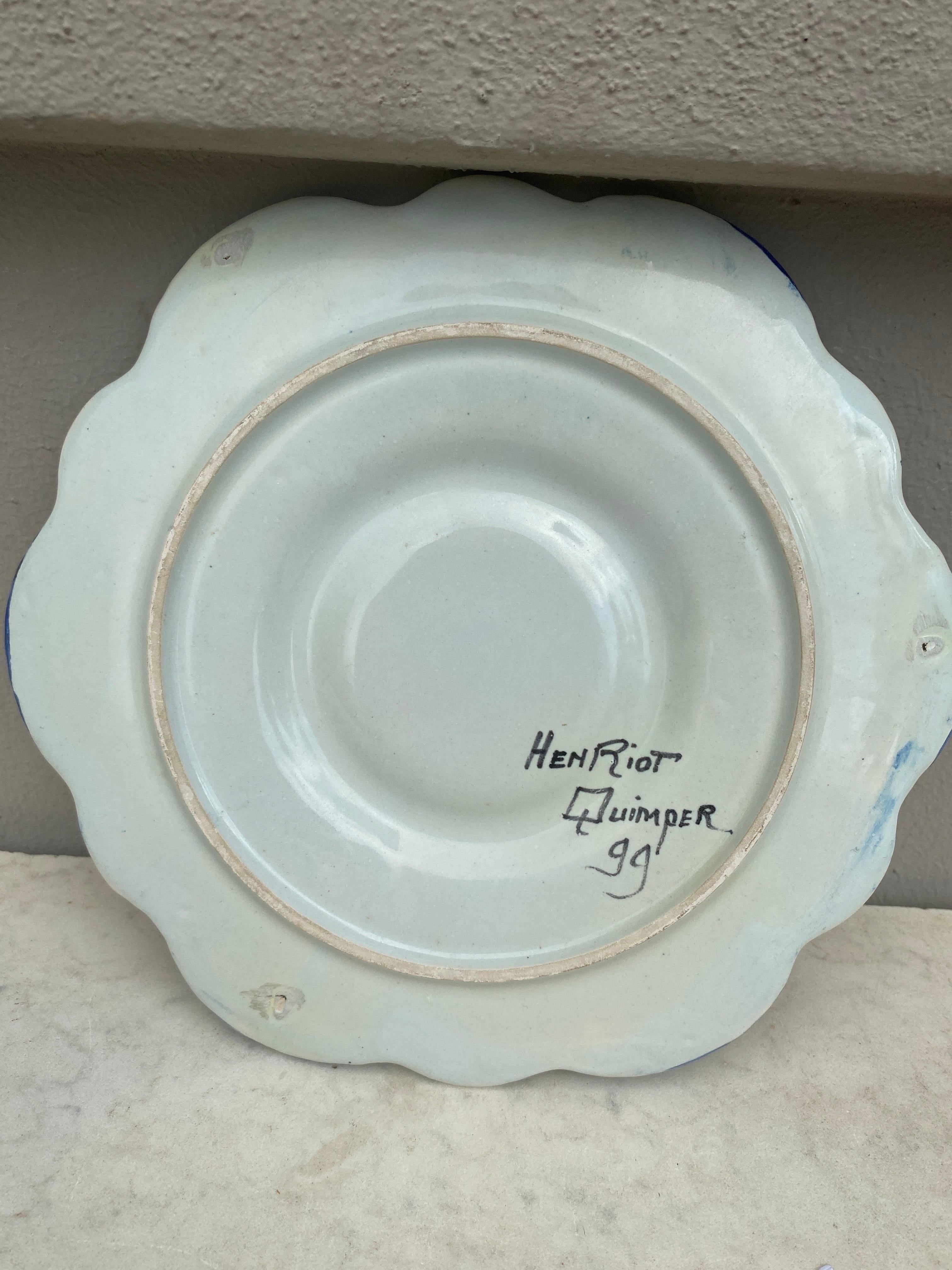 Mid-20th Century French Faience Oyster Plate Henriot Quimper, circa 1930 For Sale