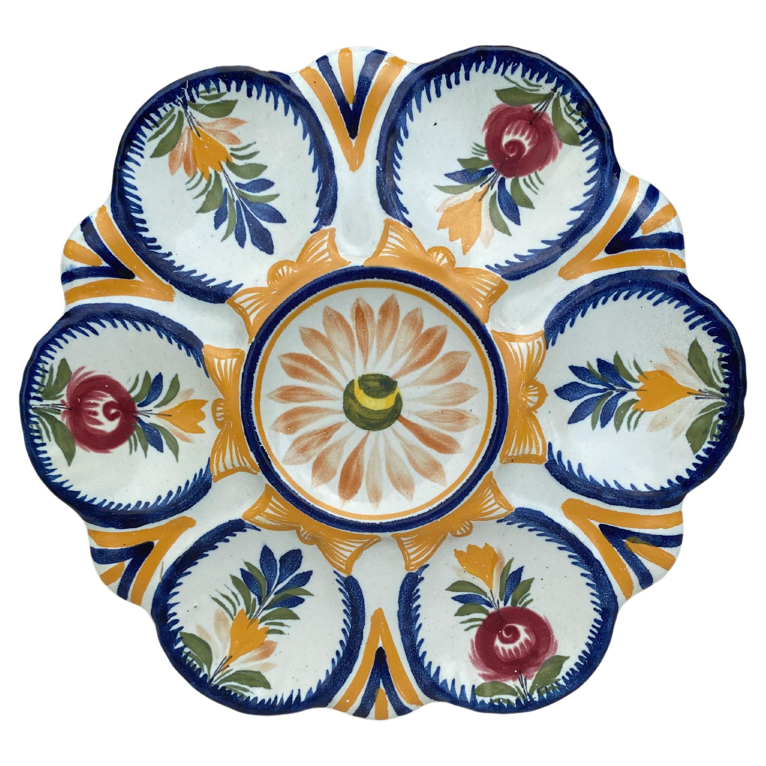 French Faience Oyster Plate Henriot Quimper, circa 1930 For Sale