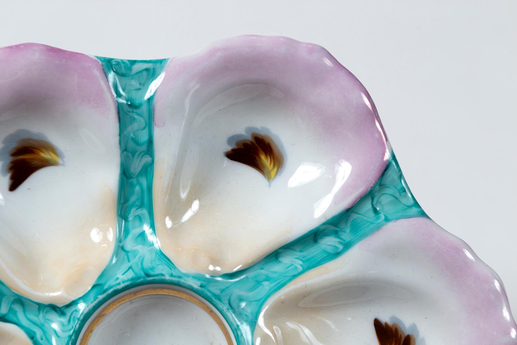 Porcelaine Assiette à huîtres française en faïence, fin du 19ème siècle