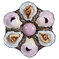 Antiguo plato de ostras de loza, Francia, finales del siglo XIX