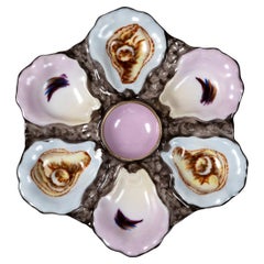 Assiette à huîtres ancienne en faïence, France, fin du 19ème siècle