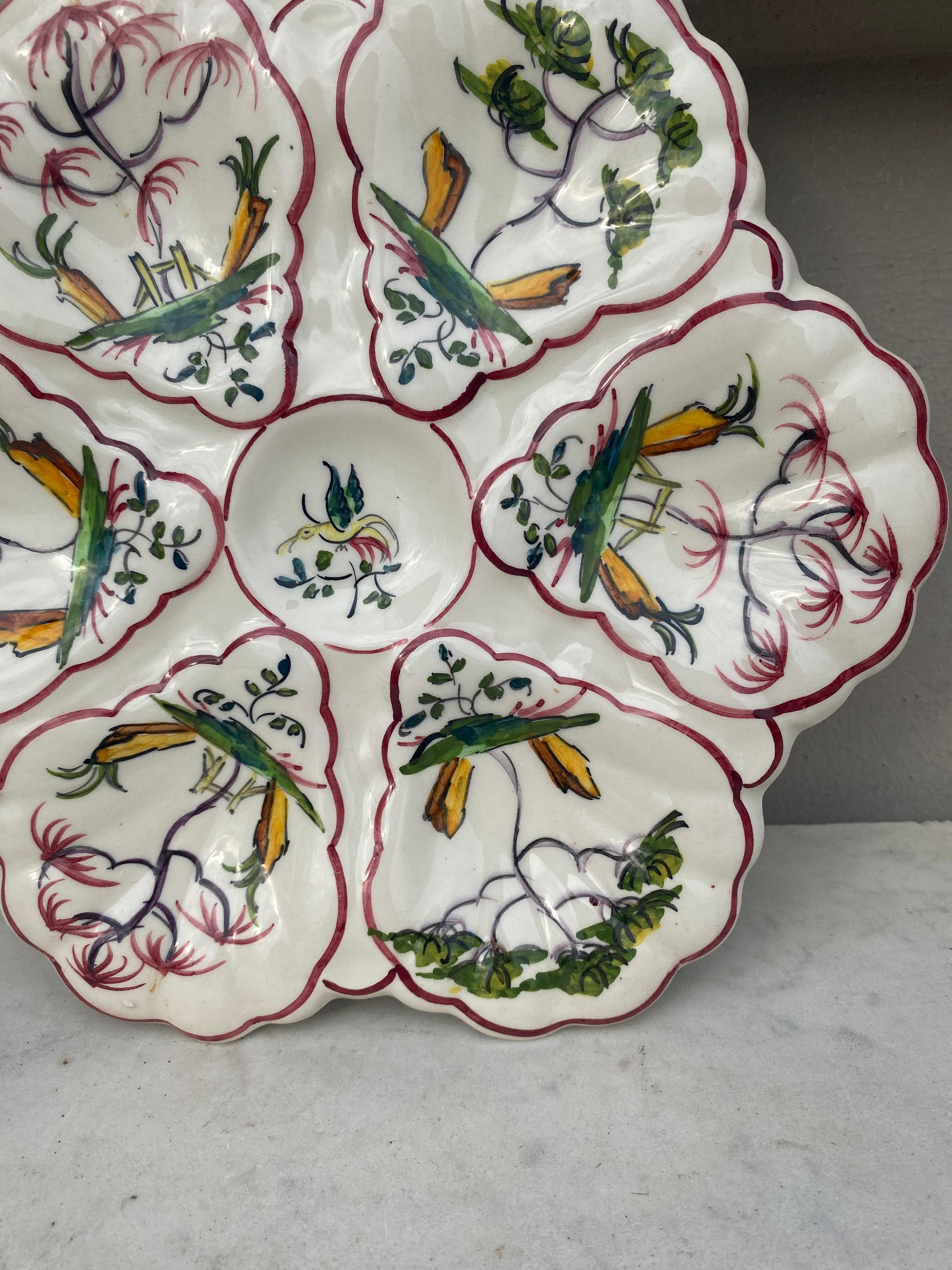 French Faience Oyster Plate Moustiers Style, circa 1940 In Good Condition For Sale In Austin, TX