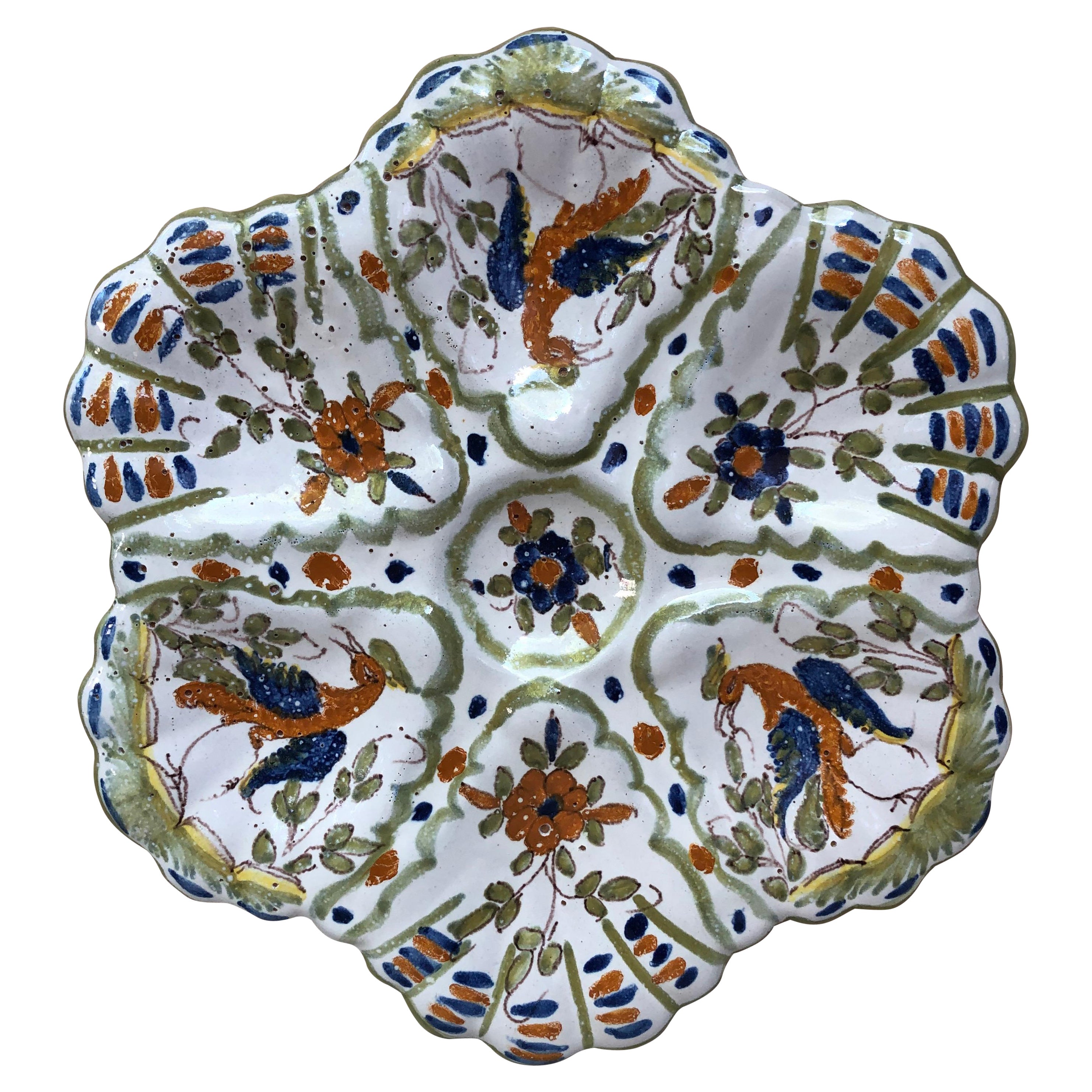 French Faience Oyster Plate Moustiers Style, circa 1940