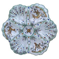 Vintage French Faience Oyster Plate Moustiers Style, circa 1940