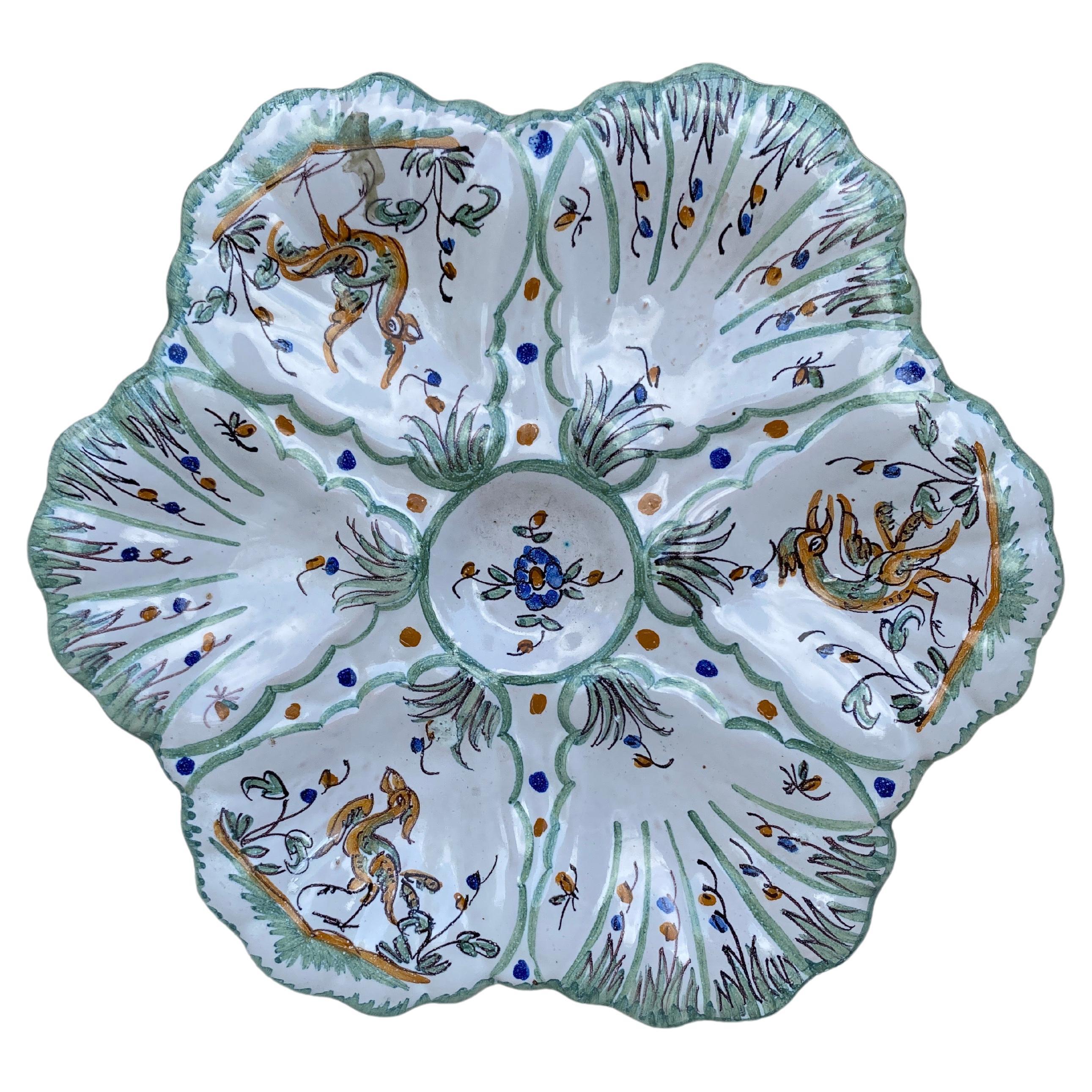 French Faience Oyster Plate Moustiers Style, circa 1940 For Sale
