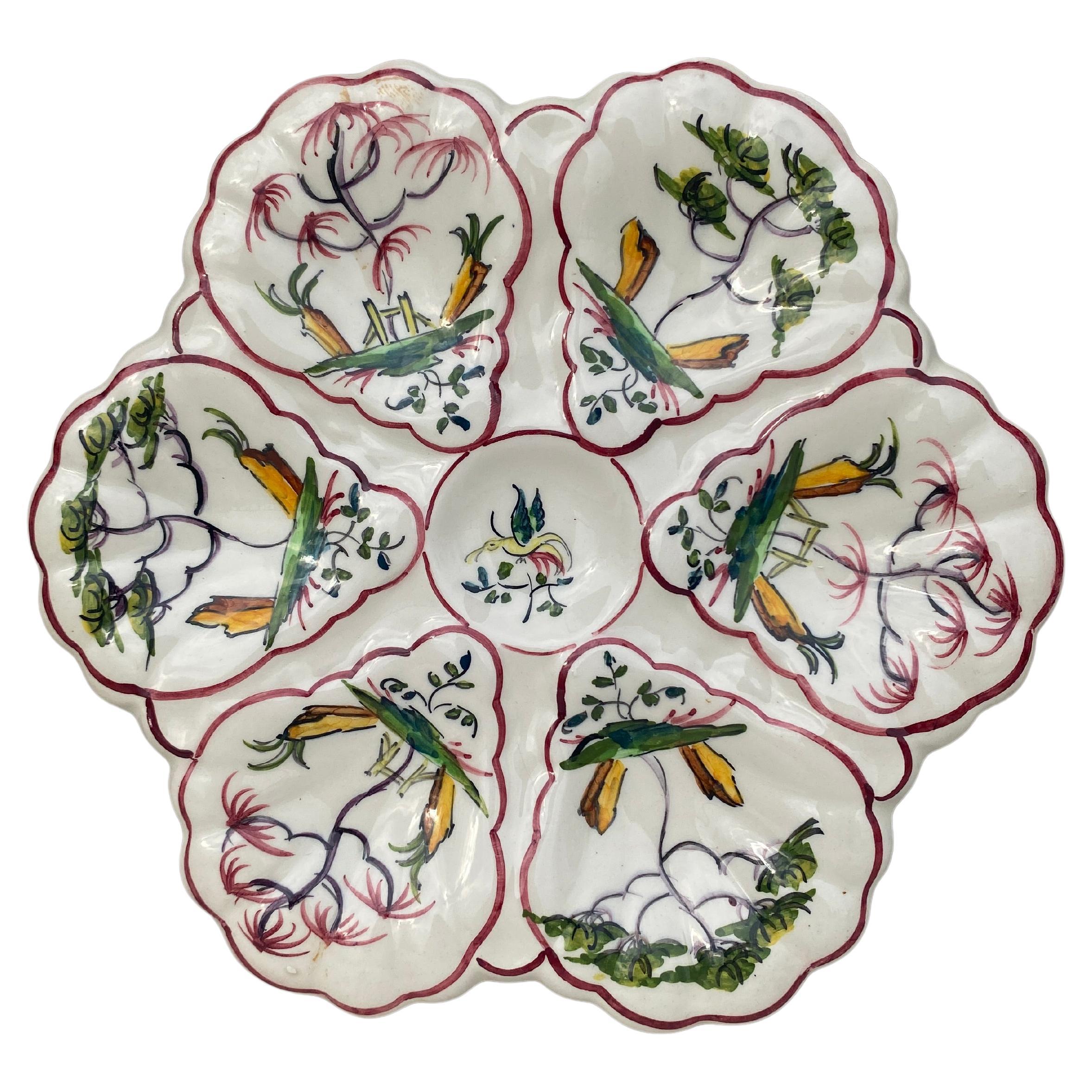French Faience Oyster Plate Moustiers Style, circa 1940 For Sale