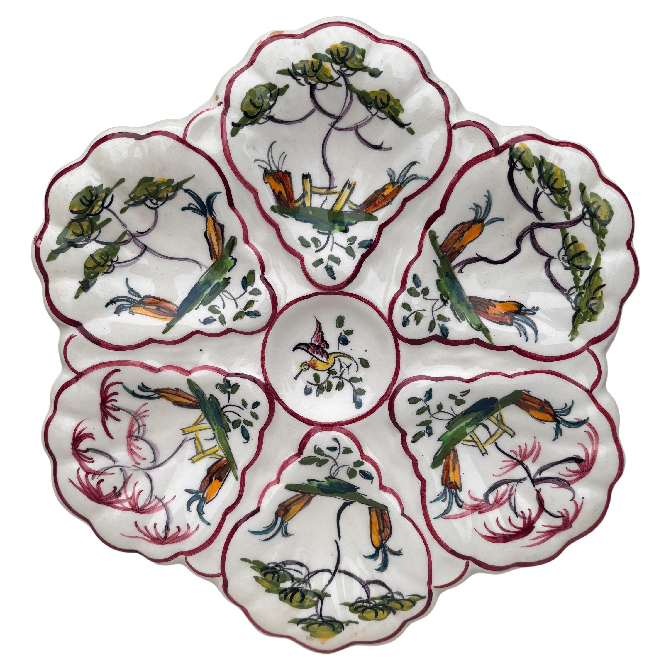 French Faience Oyster Plate Moustiers Style, circa 1940 For Sale