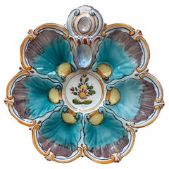 French Faience Oyster Plate Saint Clement, circa 1890