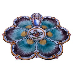 Piatto per ostriche in maiolica francese Saint Clement, 1890 circa