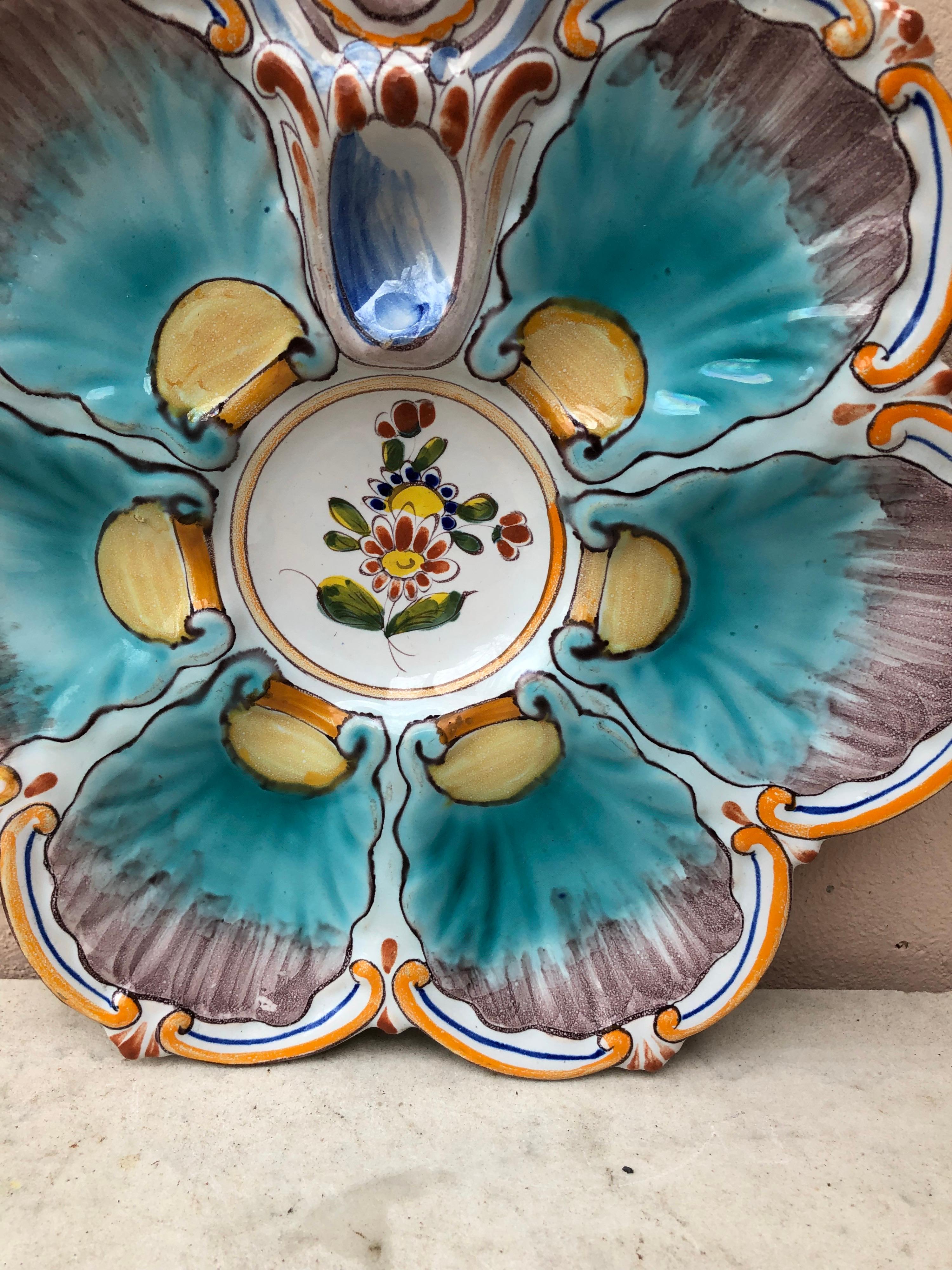 Country French Faience Oyster Plate Saint Clement, circa 1890