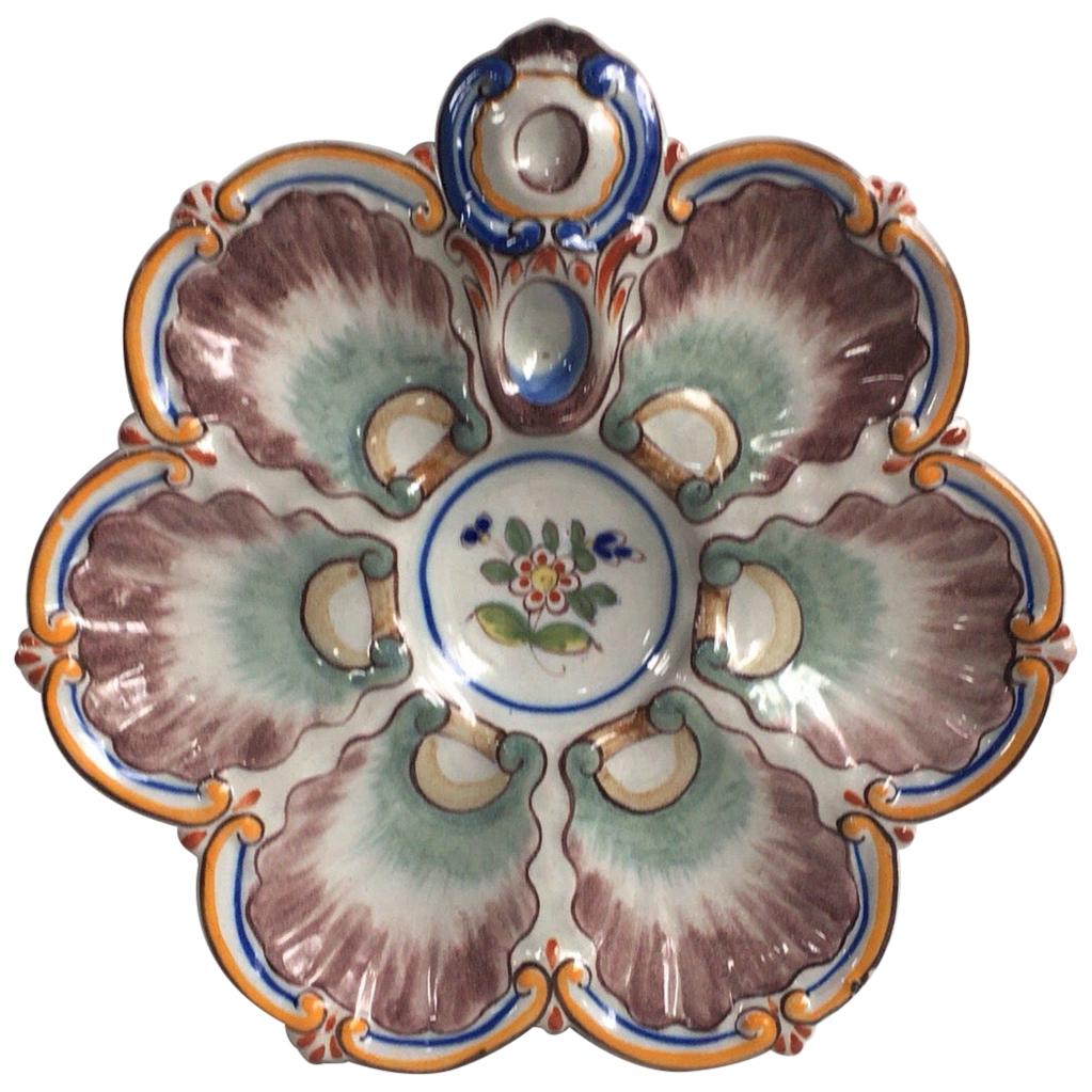 Country French Faience Oyster Plate Saint Clement, circa 1890