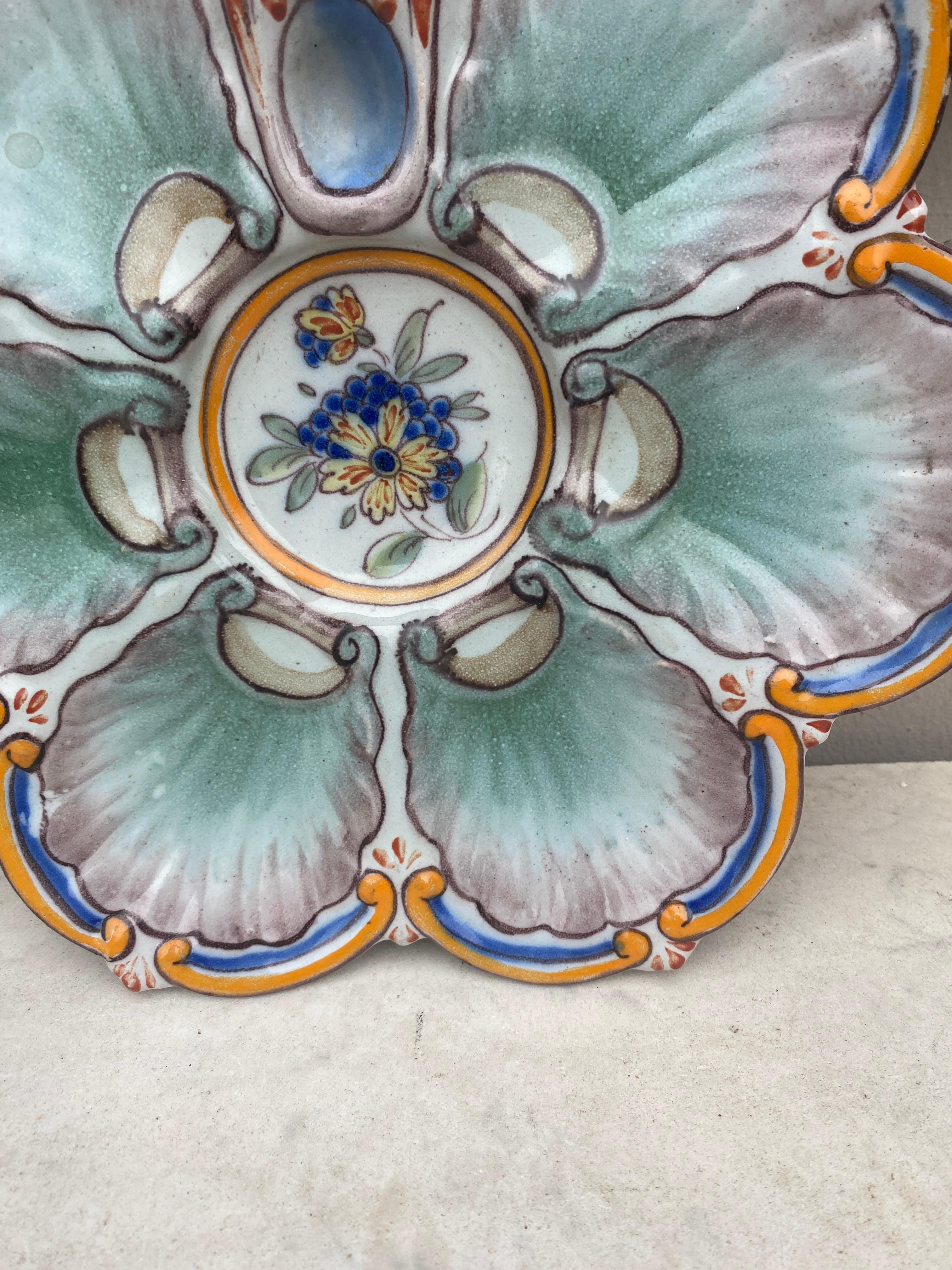 Country French Faience Oyster Plate Saint Clement, circa 1890 For Sale