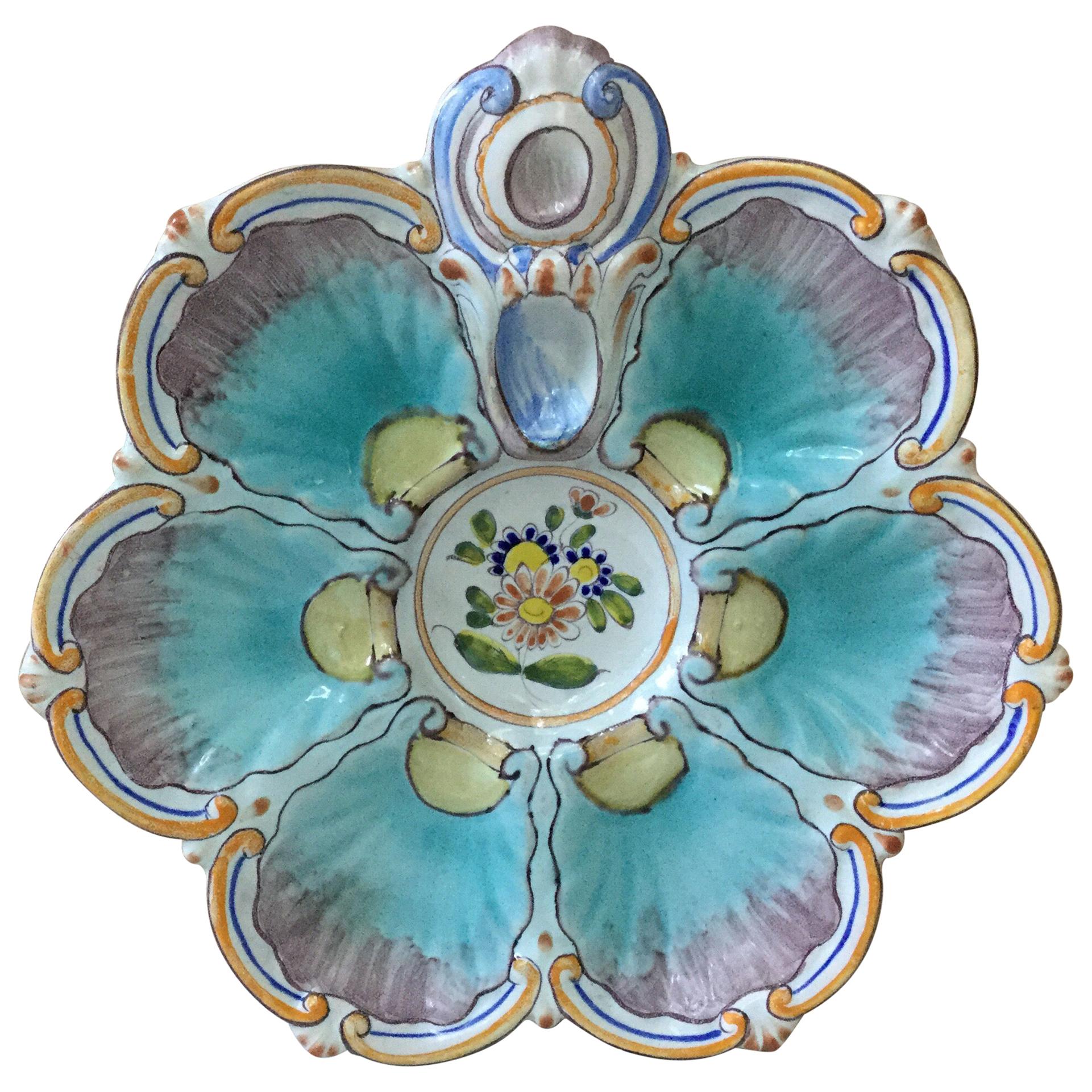 French Faience Oyster Plate Saint Clement, circa 1890