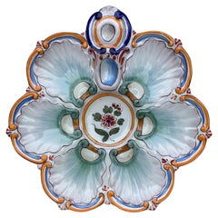 Assiette à huîtres en faïence française Saint-Clément, vers 1890
