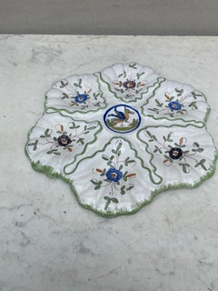 French Faience Oyster Plate with Bird Moustiers Style Circa 1940