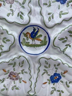 French Faience Oyster Plate with Bird Moustiers Style Circa 1940