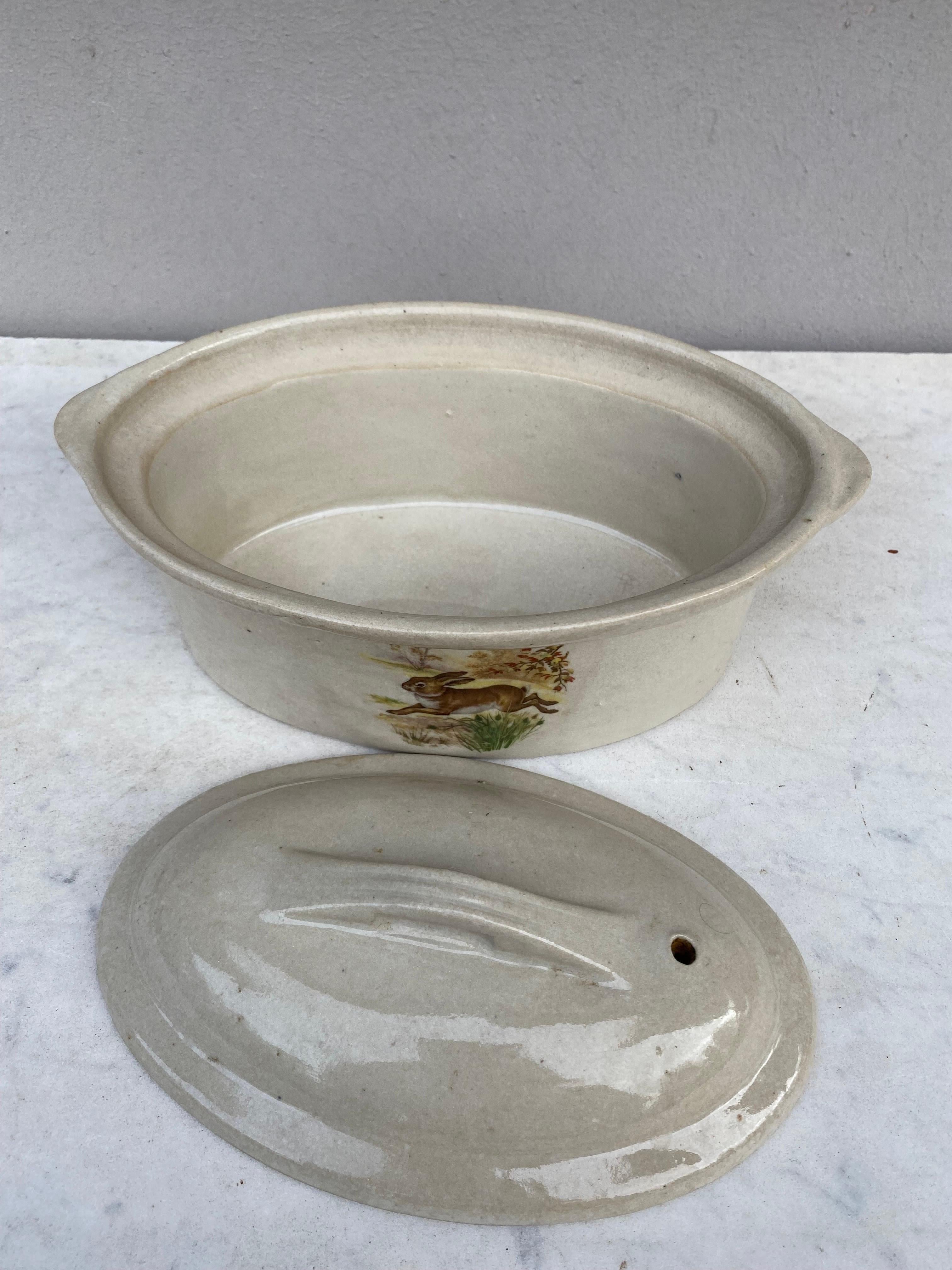 French Faience Pate Tureen with Rabbits, Circa 1920 In Good Condition For Sale In Austin, TX