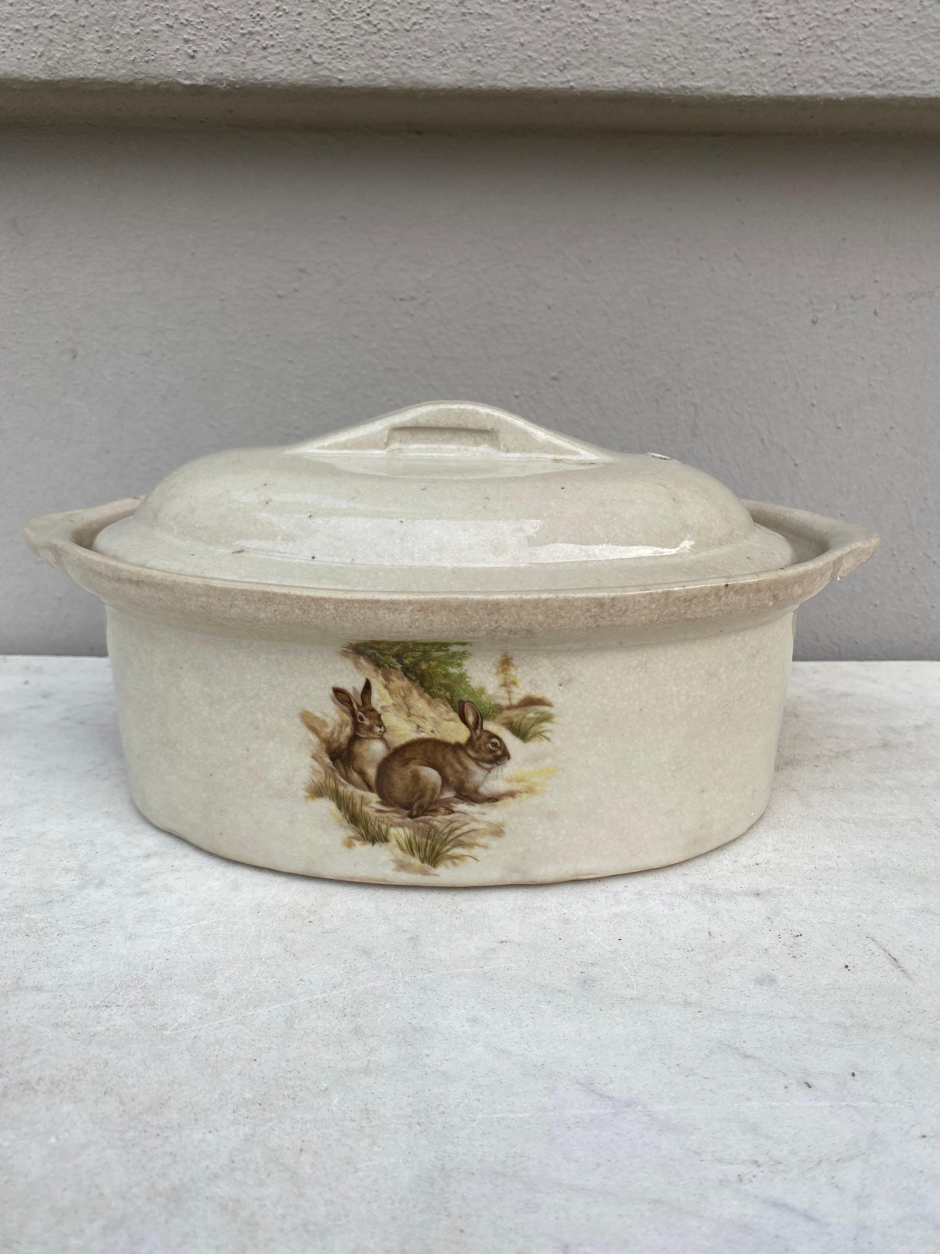 French Faience Pate Tureen with Rabbits, Circa 1920 For Sale 1