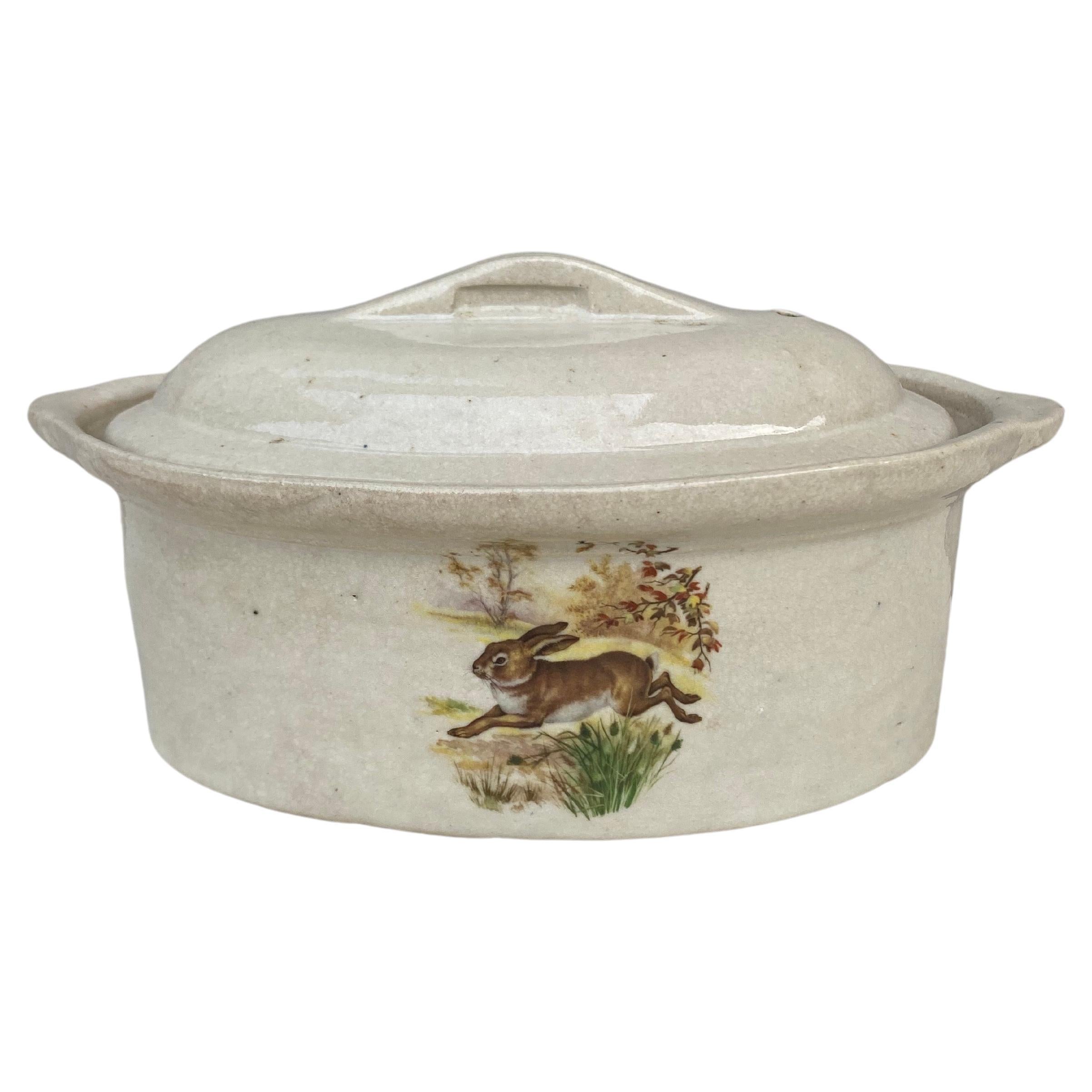 French Faience Pate Tureen with Rabbits, Circa 1920 For Sale