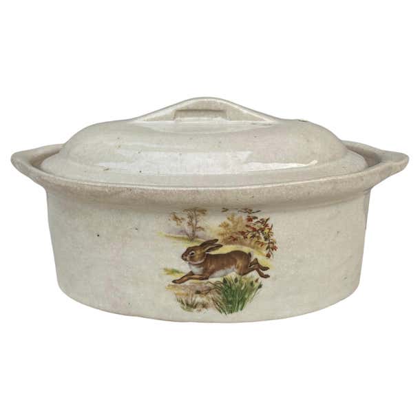 Geo Rabbit Paris Tureen French Faience Pate Tureen with Rabbits, Circa 1920 For Sale at 1stDibs