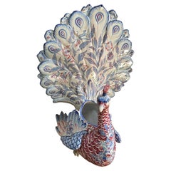 French Faience Peacock Wall Pocket Saint Clement