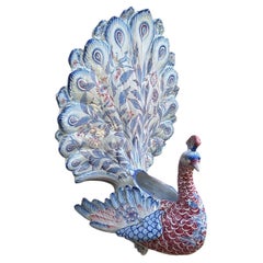 French Faience Peacock Wall Pocket Saint Clement