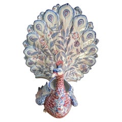 French Faience Peacock Wall Pocket Saint Clement