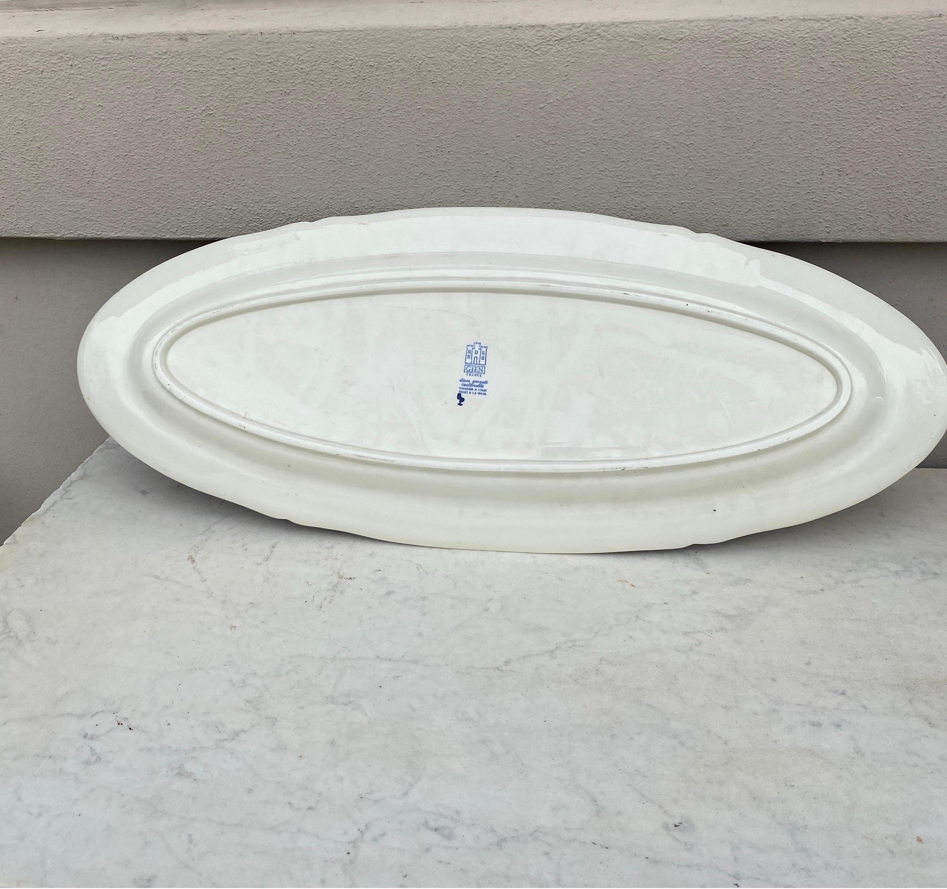 Mid-20th Century French Faience Peonies Fish Platter Gien Circa 1950 For Sale