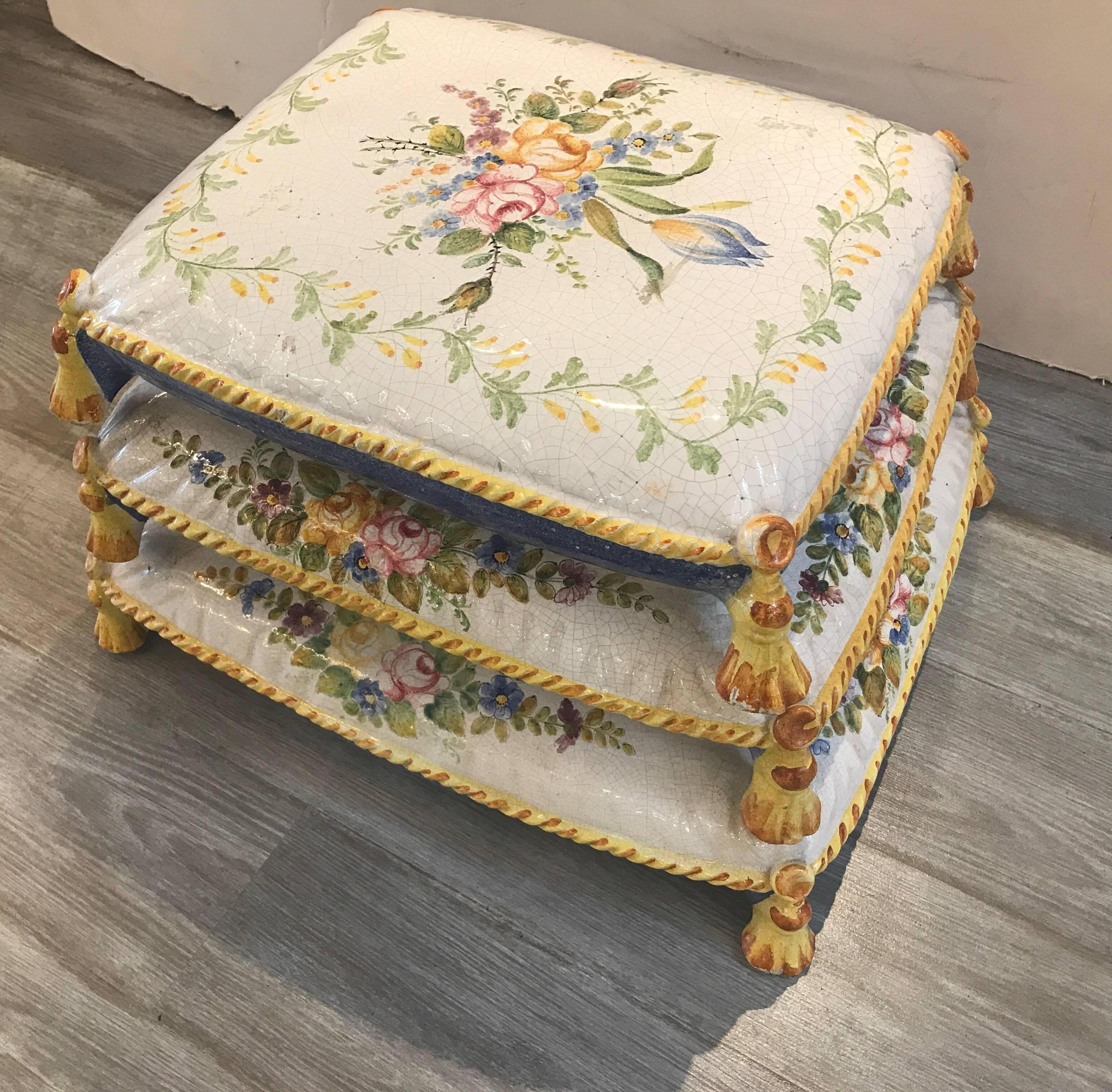 20th Century French Faience Pillow Form Garden Seat